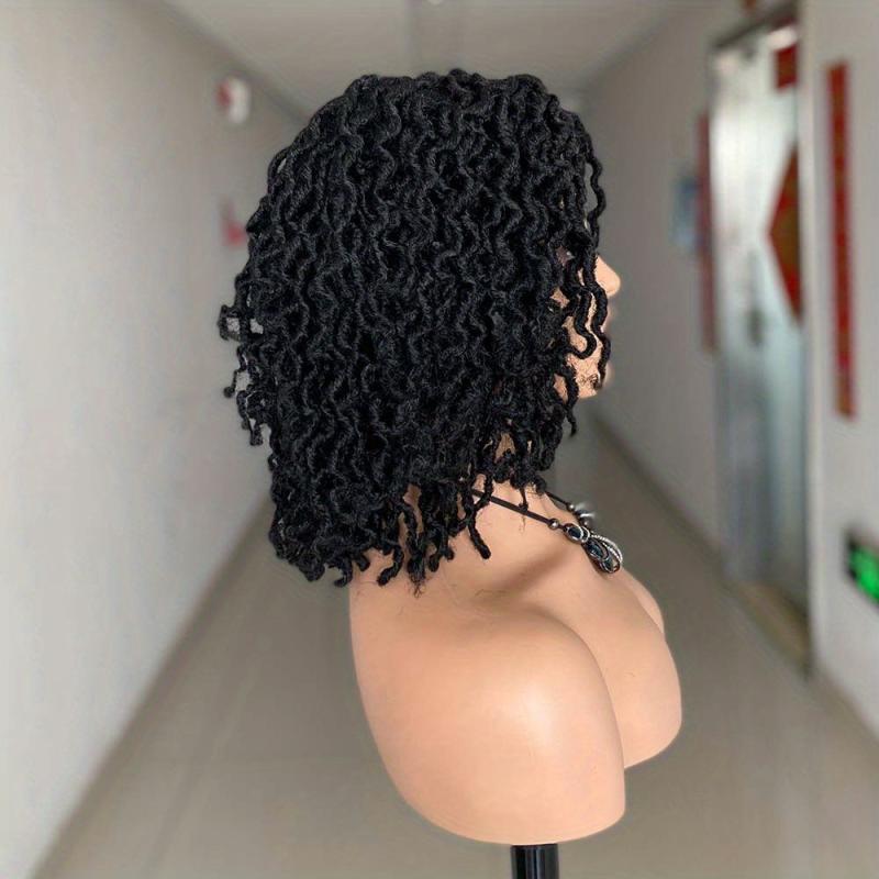 Short Afro Braided Wigs Dreadlock Wigs Faux Locs Synthetic Machine Wigs