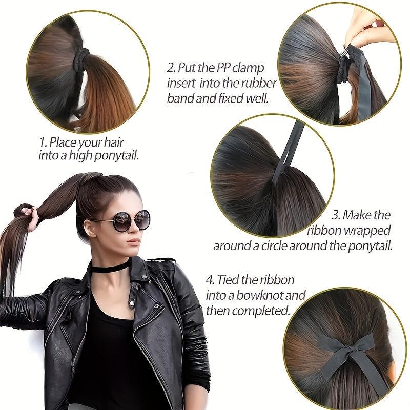 Straight Pony Tail Hair Wig Bundle False Hair Clip Hairpiece for Women