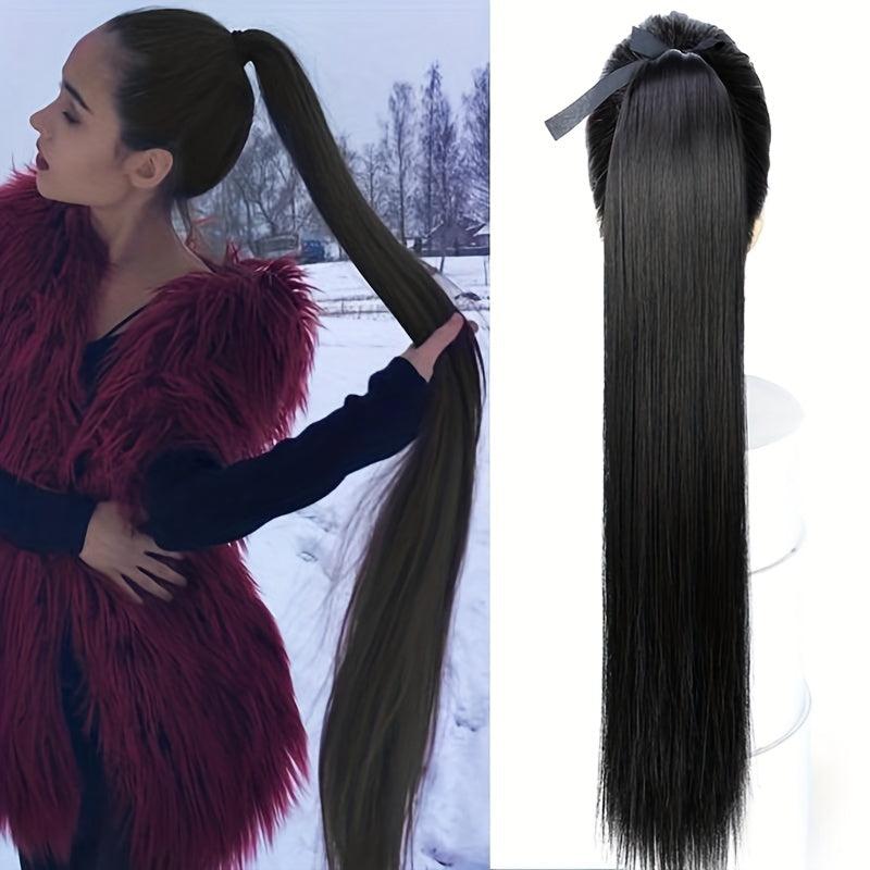 Straight Pony Tail Hair Wig Bundle False Hair Clip Hairpiece for Women