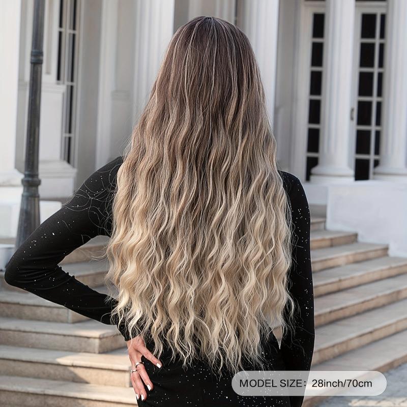Wavy Curly Hair Wig Grey To Blonde 71 12 Cm Middle Part Synthetic Fiber Women