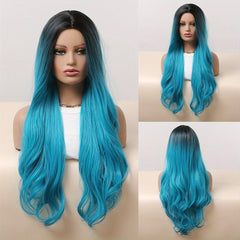 Wavy Curly Hair Wig Grey To Blonde 71 12 Cm Middle Part Synthetic Fiber Women