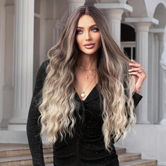 Wavy Curly Hair Wig Grey To Blonde 71 12 Cm Middle Part Synthetic Fiber Women