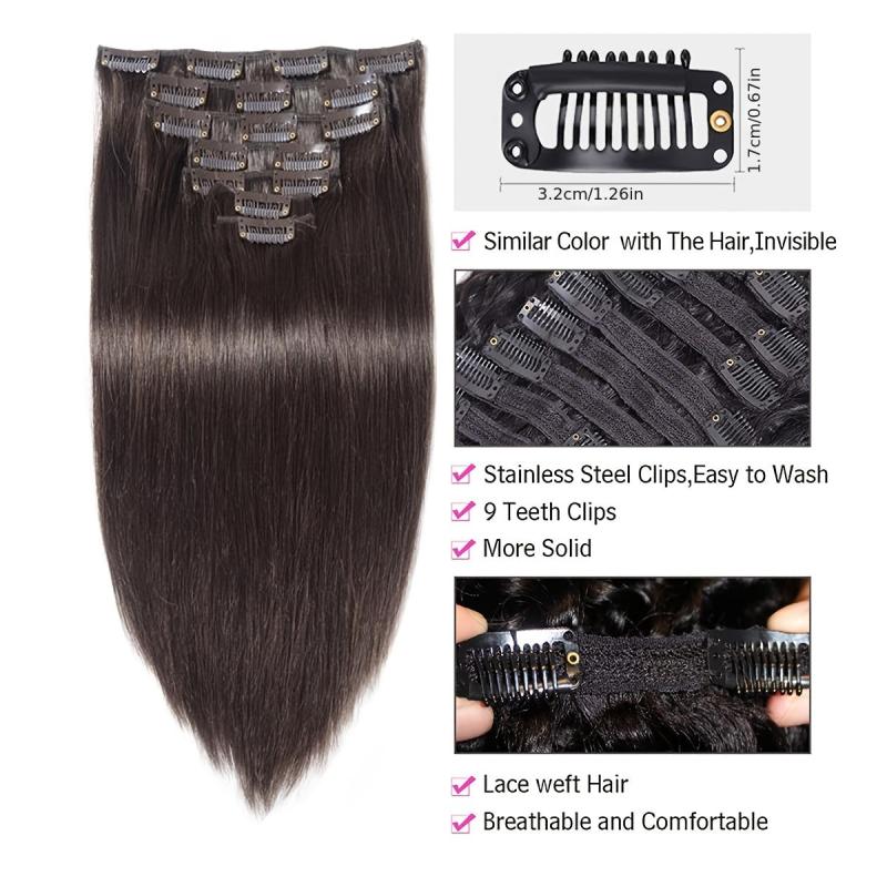 Brazilian Clip In Hair Extensions 8 Pieces Set 10 22 Inches 120g 2 Dark Brown