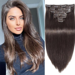 Brazilian Clip In Hair Extensions 8 Pieces Set 10 22 Inches 120g 2 Dark Brown