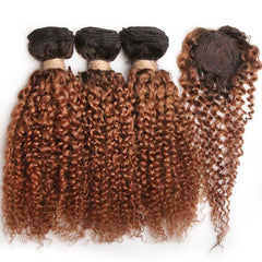 3 Bundles & 1 Closure Kinky Curly Human Hair Short Indian Hair 20-32-30-48 cm