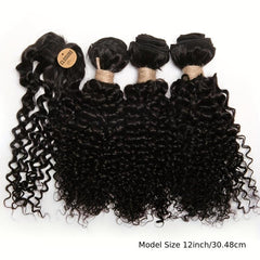 3 Bundles & 1 Closure Kinky Curly Human Hair Short Indian Hair 20-32-30-48 cm