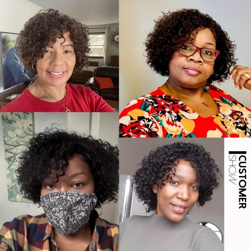 3 Bundles & 1 Closure Kinky Curly Human Hair Short Indian Hair 20-32-30-48 cm
