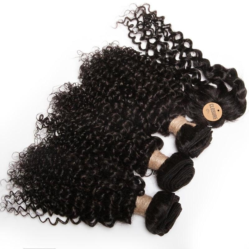 3 Bundles & 1 Closure Kinky Curly Human Hair Short Indian Hair 20-32-30-48 cm
