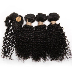 3 Bundles & 1 Closure Kinky Curly Human Hair Short Indian Hair 20-32-30-48 cm