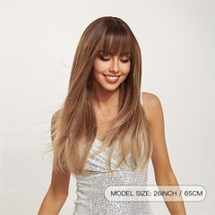 Long Ombre Brown Straight Wig with Bangs for Daily Wear