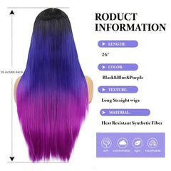 Ombre Rainbow Purple Long Straight Synthetic Wig