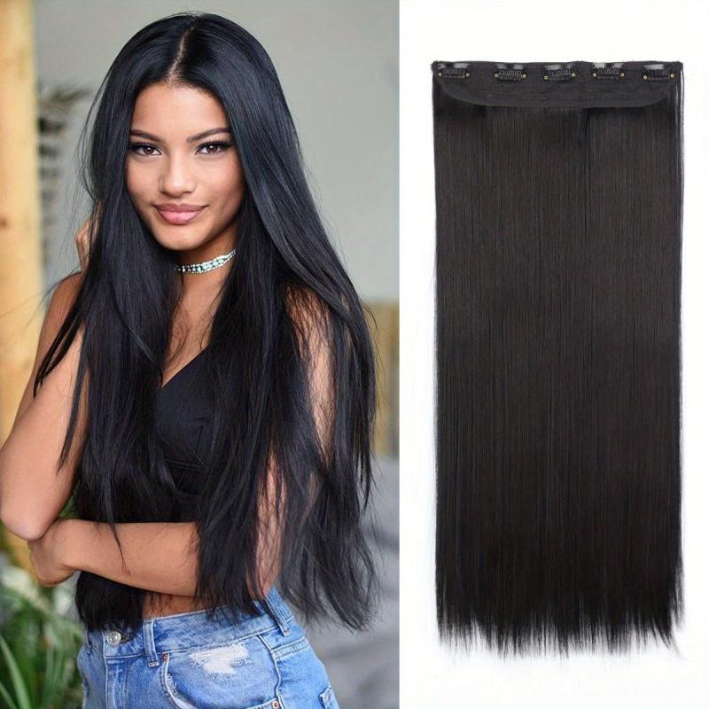 Long Straight Hair Extensions Synthetic 5 Clips In For Women Daily Wear