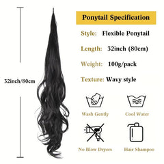 Synthetic Wrap Around Ponytail Extension 81cm Long Curly Wave Hair Extensions