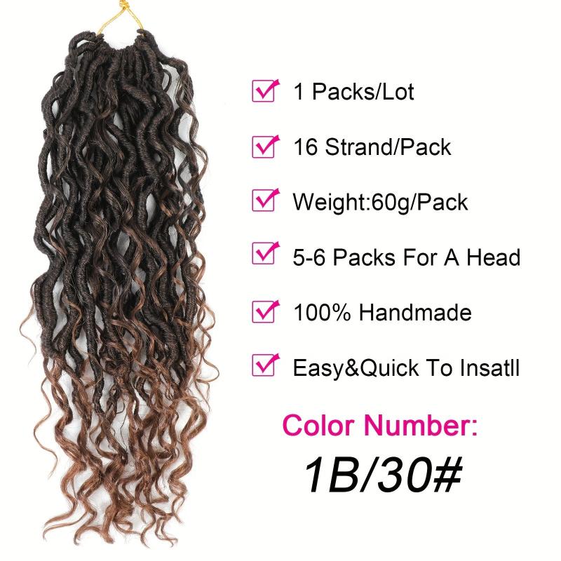 Goddess Locs Braids Crochet Hair Extensions Curly Wave Synthetic Hair 16pcs