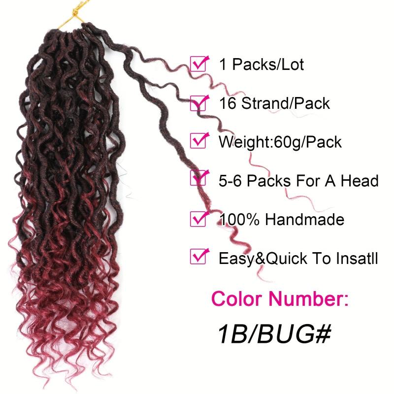 Goddess Locs Braids Crochet Hair Extensions Curly Wave Synthetic Hair 16pcs