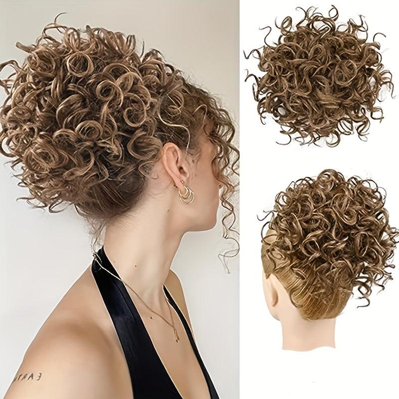 Curly Messy Donut Hair Buns Updo Chignon Clip In Hair Extensions