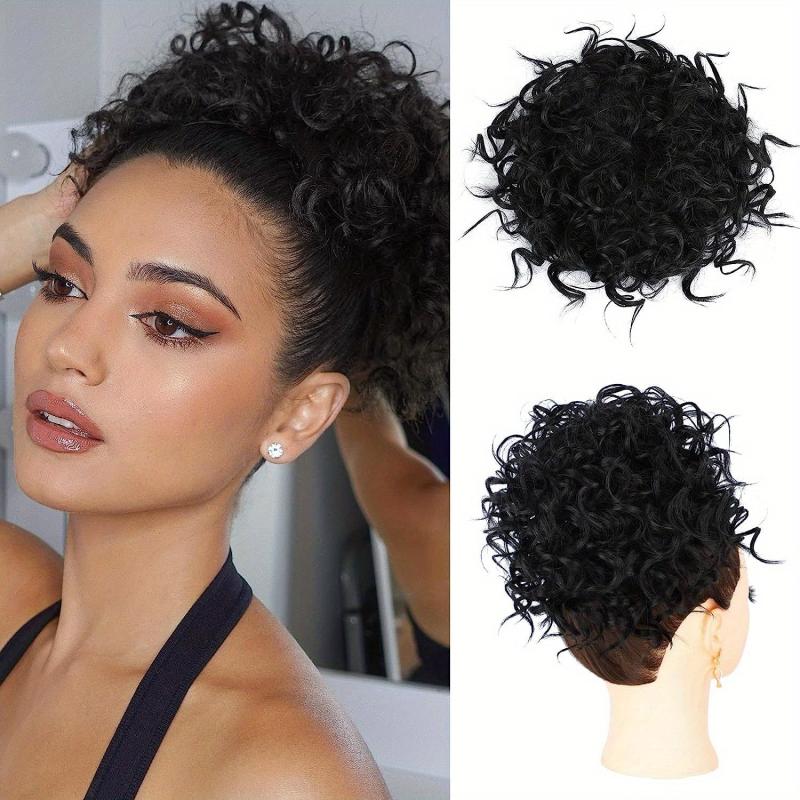 Curly Messy Donut Hair Buns Updo Chignon Clip In Hair Extensions
