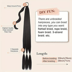 76cm Y2K Straight Braided Ponytail Extensions Rubber Band Synthetic Hair