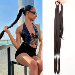 76cm Y2K Straight Braided Ponytail Extensions Rubber Band Synthetic Hair