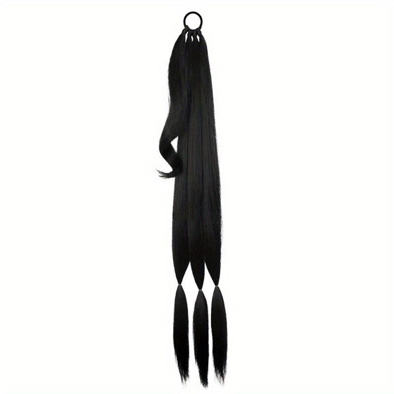 76cm Y2K Straight Braided Ponytail Extensions Rubber Band Synthetic Hair