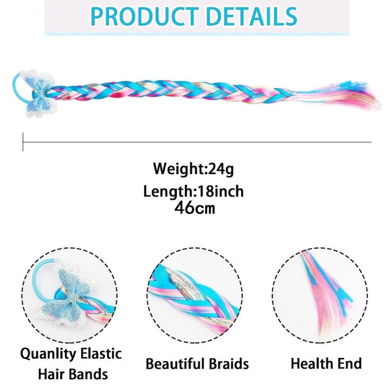 Colorful Braid Hair Extensions With Bowknot Decor Ponytail Extensions