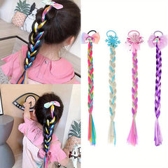 Colorful Braid Hair Extensions With Bowknot Decor Ponytail Extensions