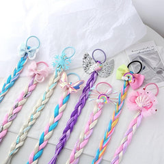 Colorful Braid Hair Extensions With Bowknot Decor Ponytail Extensions