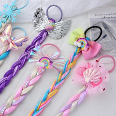 Colorful Braid Hair Extensions With Bowknot Decor Ponytail Extensions