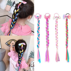 Colorful Braid Hair Extensions With Bowknot Decor Ponytail Extensions