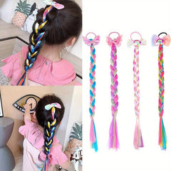 Colorful Braid Hair Extensions With Bowknot Decor Ponytail Extensions