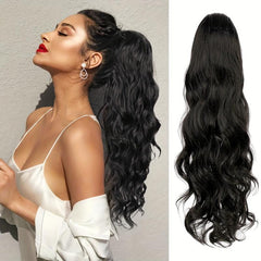 Long Wavy Ponytail Extensions Synthetic Clip In Hair Natural Looking