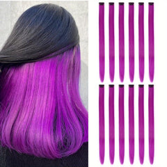 12 Pcs Colored Clip In Hair Extensions Straight Hair Synthetic Hair Extensions