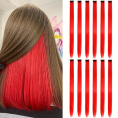 12 Pcs Colored Clip In Hair Extensions Straight Hair Synthetic Hair Extensions
