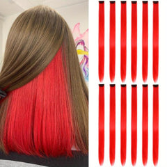 12 Pcs Colored Clip In Hair Extensions Straight Hair Synthetic Hair Extensions