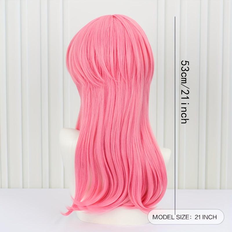 Pink Layered Wig Anime Heat Resistant Synthetic Cosplay Long Hair