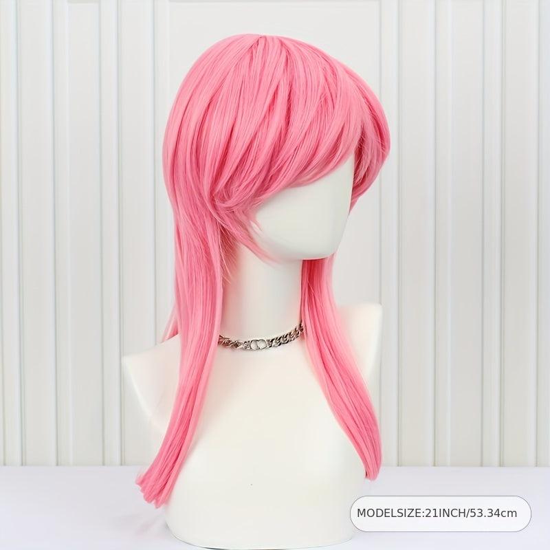 Pink Layered Wig Anime Heat Resistant Synthetic Cosplay Long Hair