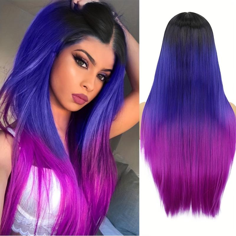 60 96 Cm Ombre Long Straight Hair Wigs Middle Part Synthetic Hair Wigs