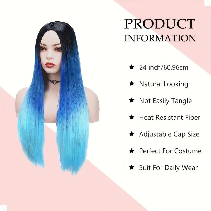 60 96 Cm Ombre Long Straight Hair Wigs Middle Part Synthetic Hair Wigs