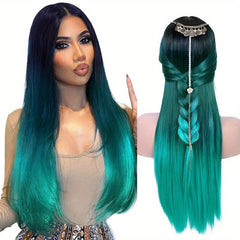 60 96 Cm Ombre Long Straight Hair Wigs Middle Part Synthetic Hair Wigs