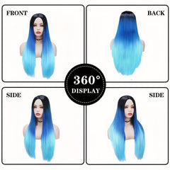 60 96 Cm Ombre Long Straight Hair Wigs Middle Part Synthetic Hair Wigs
