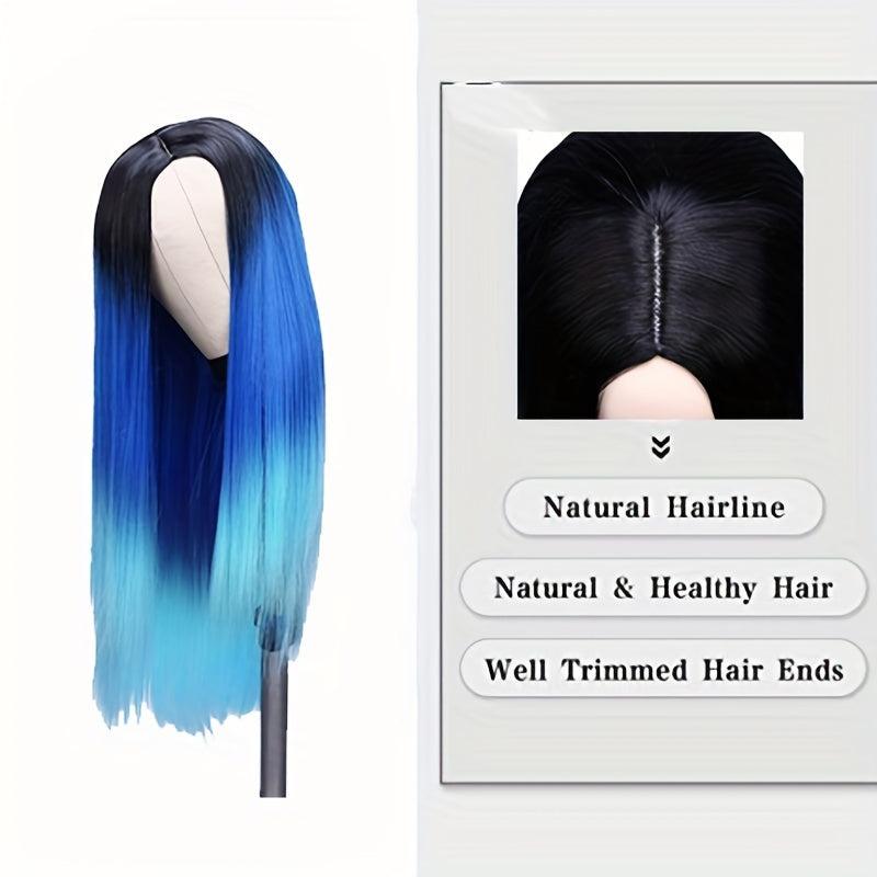 60 96 Cm Ombre Long Straight Hair Wigs Middle Part Synthetic Hair Wigs