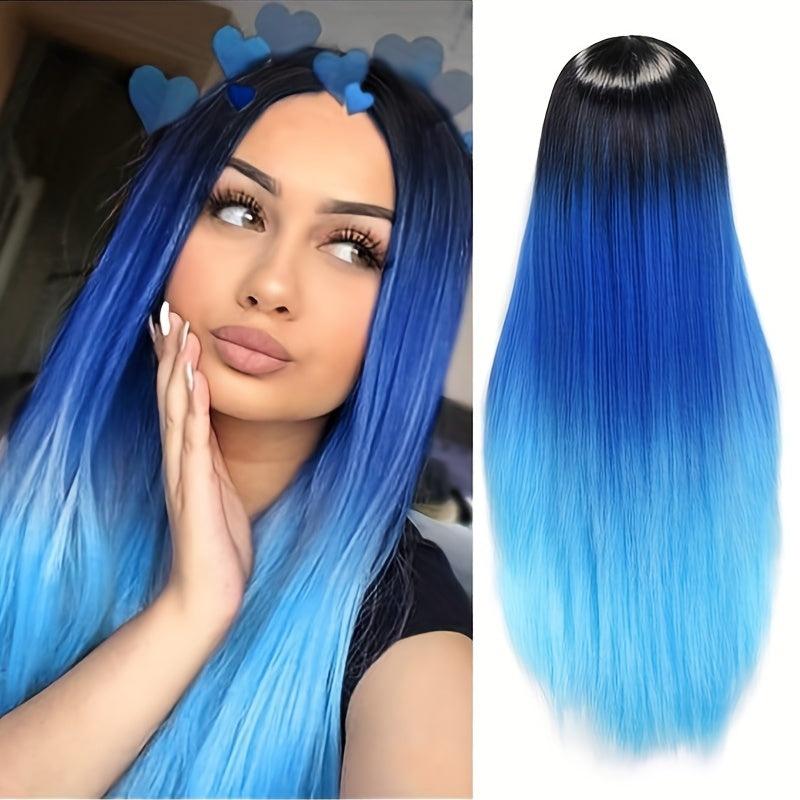 60 96 Cm Ombre Long Straight Hair Wigs Middle Part Synthetic Hair Wigs