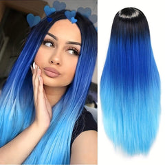 60 96 Cm Ombre Long Straight Hair Wigs Middle Part Synthetic Hair Wigs