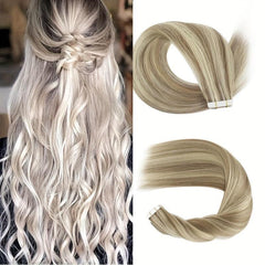 20pcs Long Highlight Human Hair Tape In Hair Extensions for Daily Use