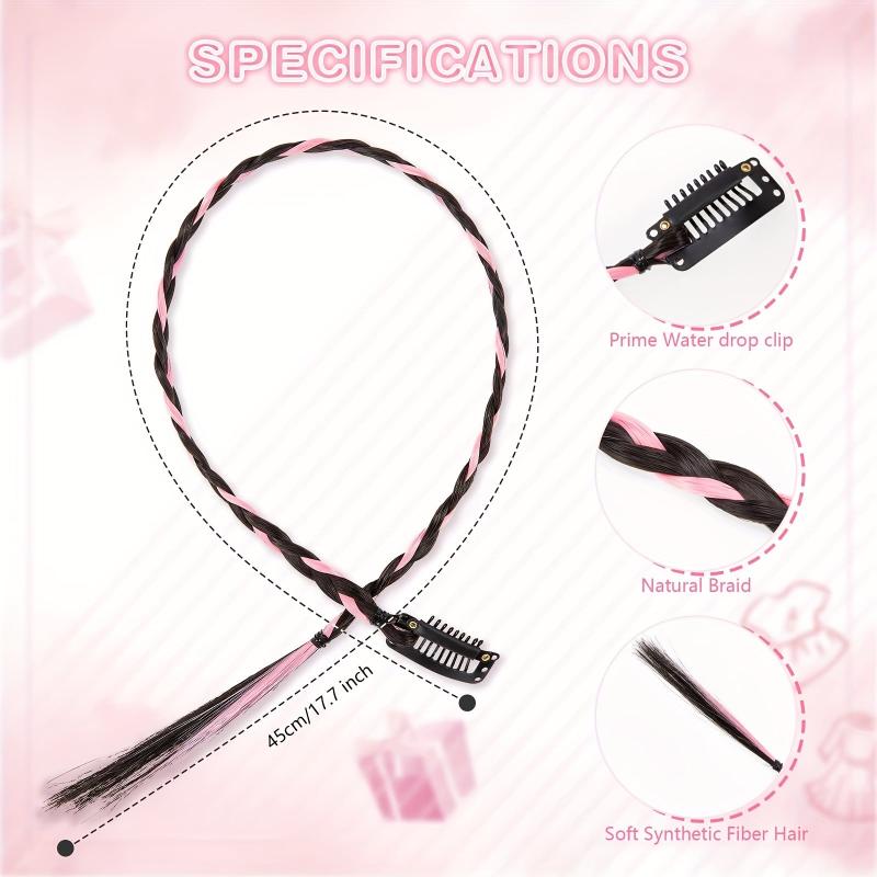Small Braid Synthetic Clip In Hair Extensions Baby Braids Natural Soft Pink