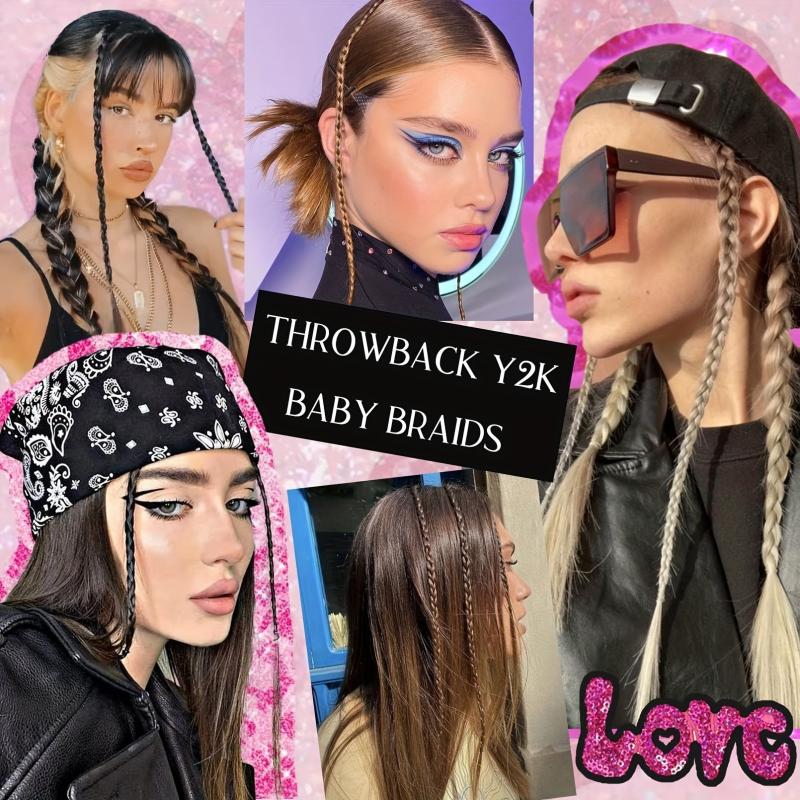 Small Braid Synthetic Clip In Hair Extensions Baby Braids Natural Soft Pink