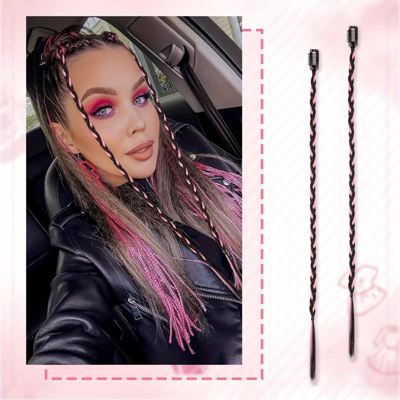 Small Braid Synthetic Clip In Hair Extensions Baby Braids Natural Soft Pink