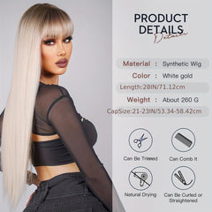 Platinum Straight Hair Wig Dark Root Synthetic Long Wig