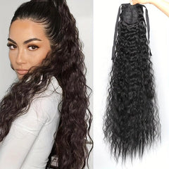 Synthetic Hair Extensions Ponytail Strap with Corn Whiskers Curly Long Ponytail