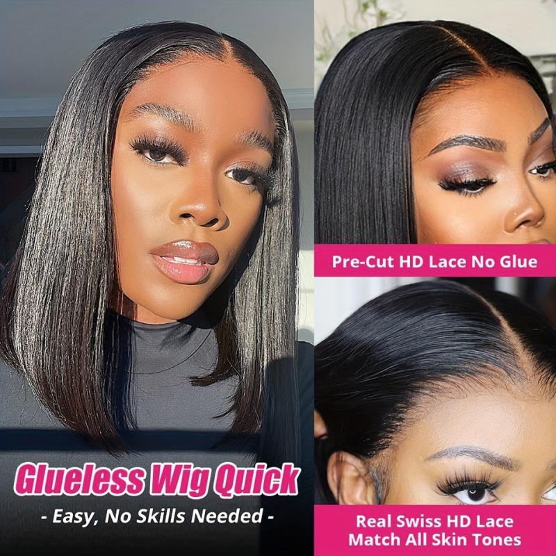Glueless Bob Wigs Human Hair Pre Plucked 4x4 Straight Lace Front Wig